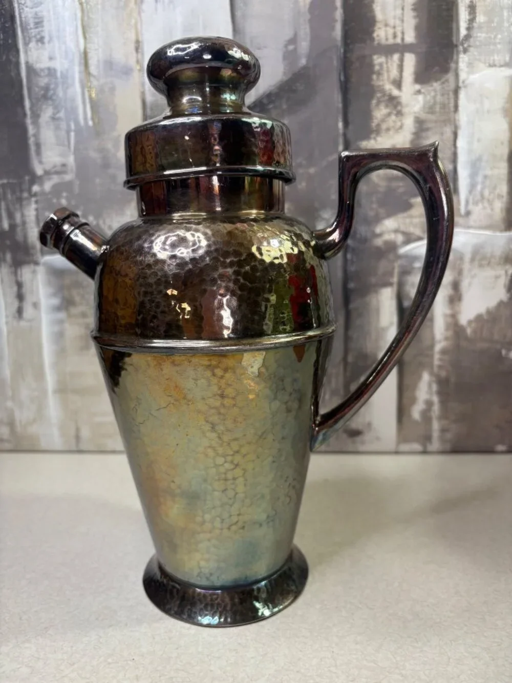 Vintage Art Deco Apollo EPNS Bernard Rice's Sons Cocktail Shaker 4339 Hammered